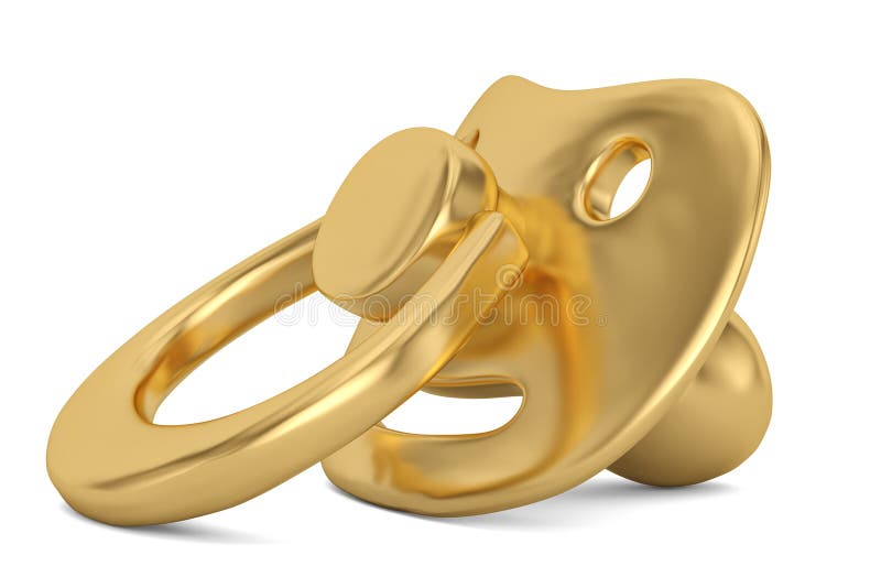 Golden Pacifier on White Background 3D Illustration. Stock Illustration