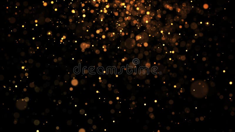 Gold particles glisten in the air, gold sparkles in a viscous fluid have the effect of advection with depth of field and