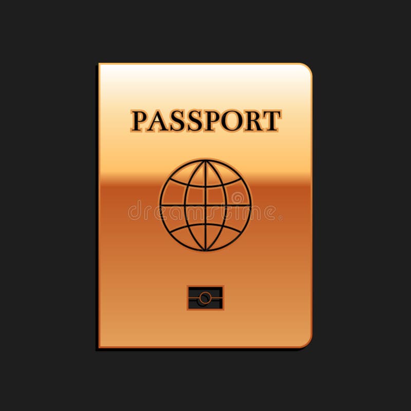 Gold Passport with Biometric Data Icon Isolated on Black Background