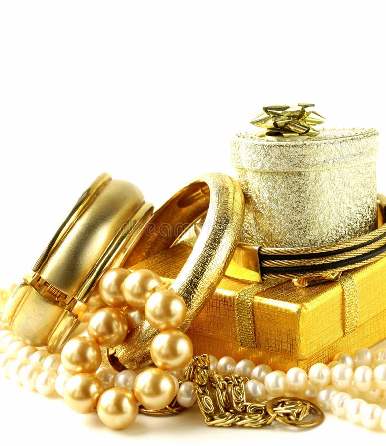 Gold And Pearl Jewelry, Gift Boxes Royalty Free Stock Photos Image