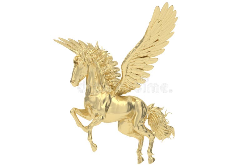 Gold Pegasus Isolated on White Background. 3D Rendering Stock ...
