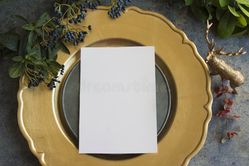 Gold Place Setting with Empty Menu on Grunge Stock Image - Image of ...