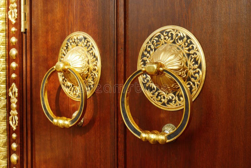 Gold-plated Ring on the Door. Stock Image - Image of home, entrance ...