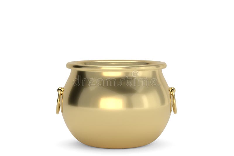 Gold Pot Empty Isolated on White Background. 3D Rendering Stock
