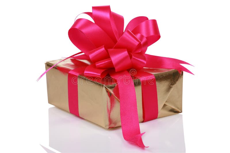 Gold Present with Pink Ribbons Stock Photo Image of wrapping, pretty