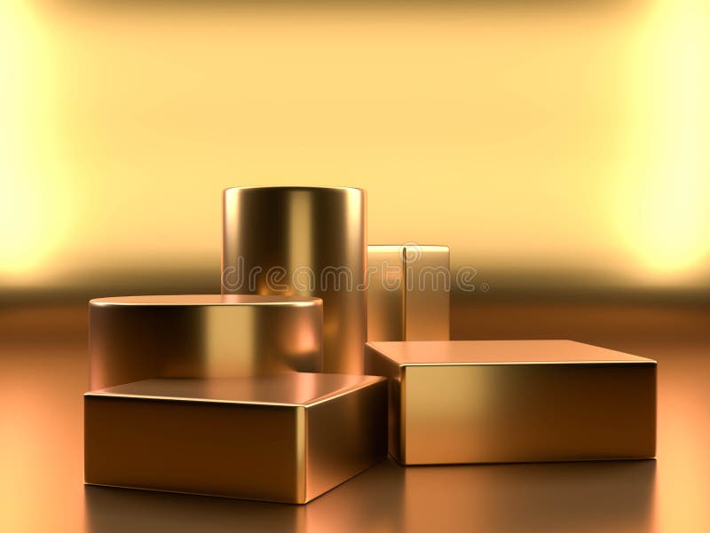 Gold product background stand or podium pedestalor empty pedestal display on gold background with minimal style stock illustration