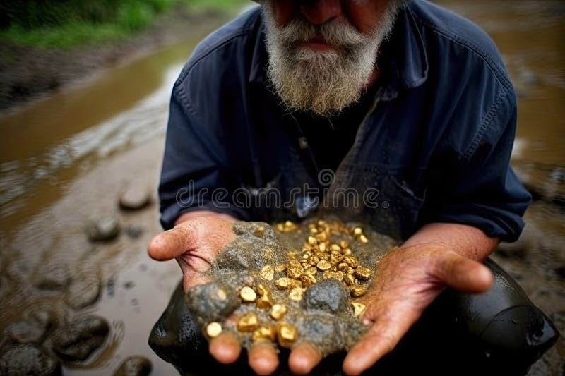 Gold panning. Prospector is looking for gold in the river during gold rush.  Generative AI 22229946 Stock Photo at Vecteezy