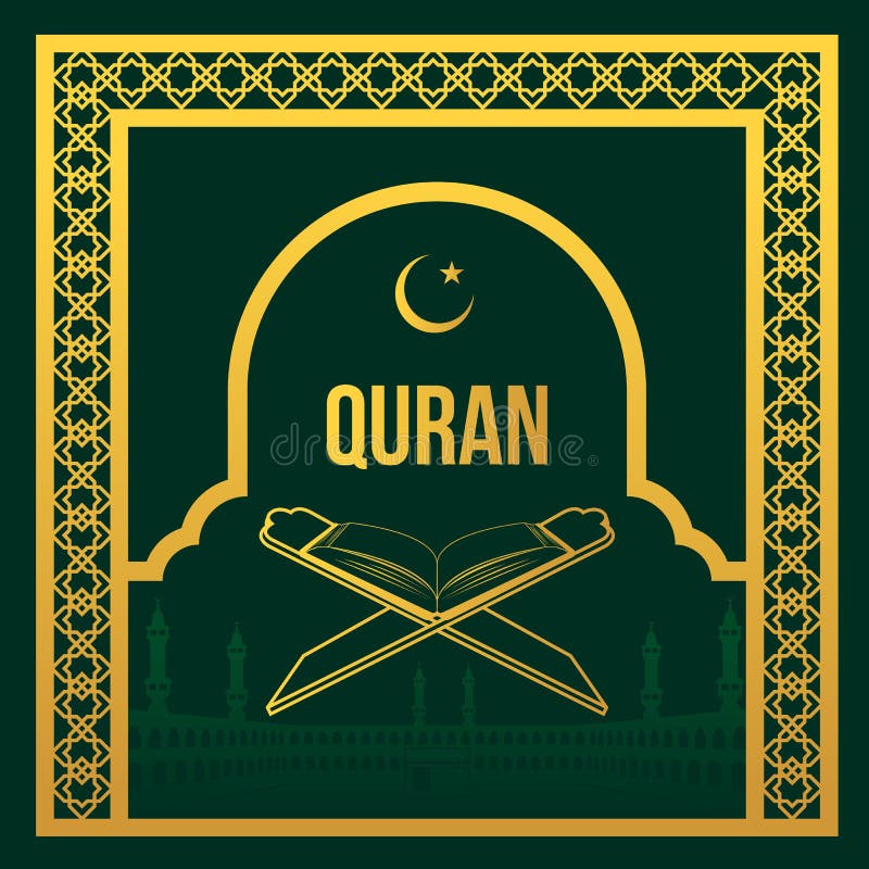 Gold Quran and in Gold Masjidil Haram Arabic Frame Style Vector Design