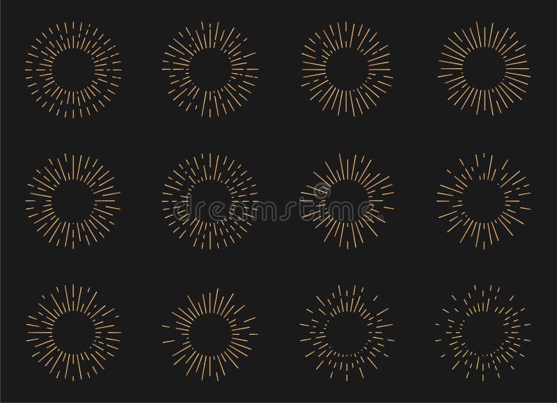 Gold radiant sun burst retro light ray vector set