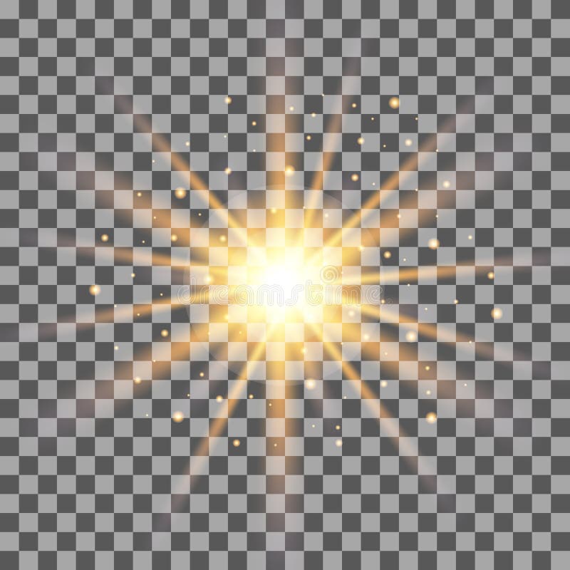 Gold rays light effect on transparent background.