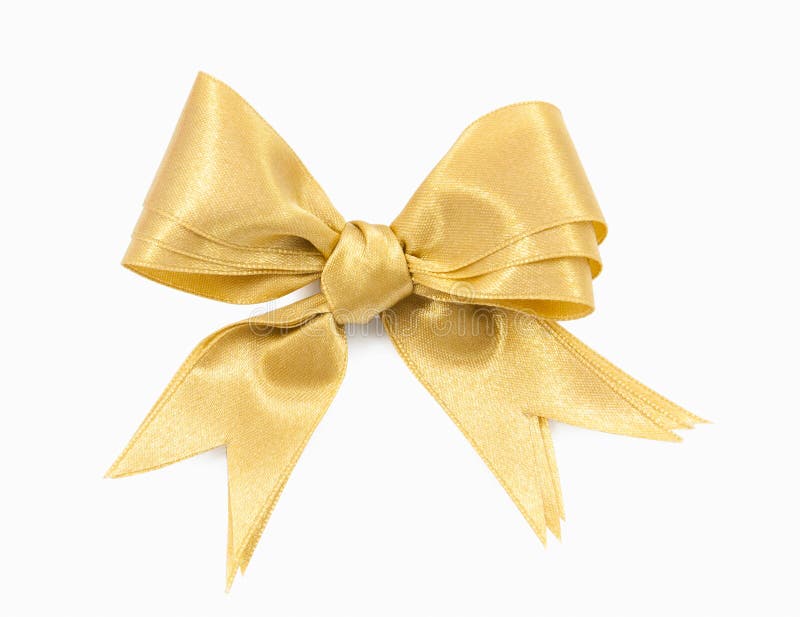 Gold Ribbon Double Bow on White Background Preparation for Gift Stock