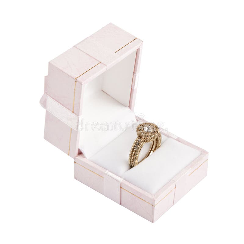 Gold ring with diamond in box