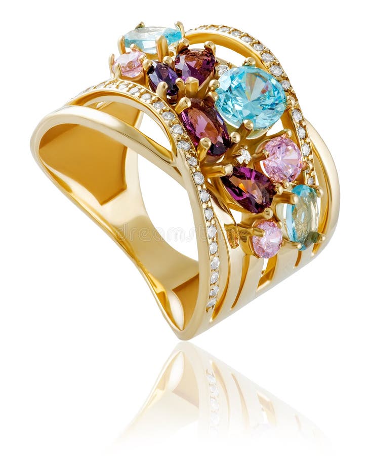 Gold Ring with Precious Stones Stock Photo Image of shine, gold 70830680