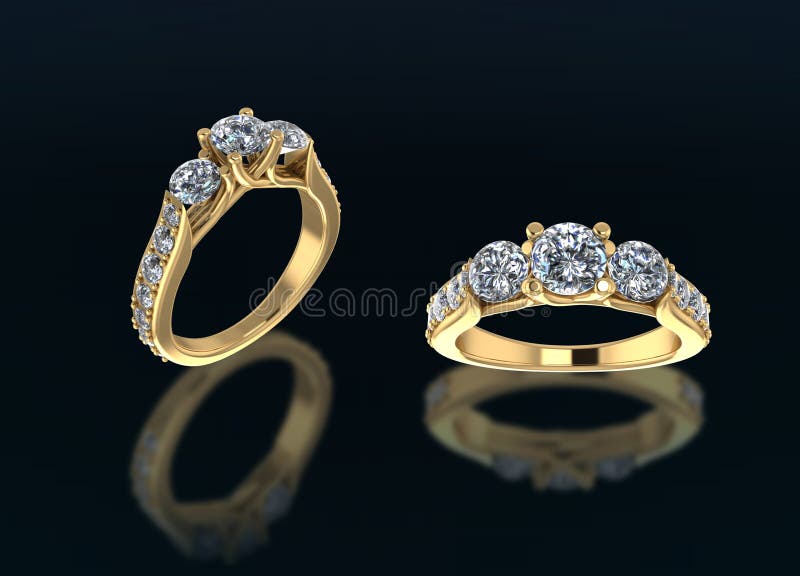 Gold Rings With Diamond On Black Background Stock Illustration