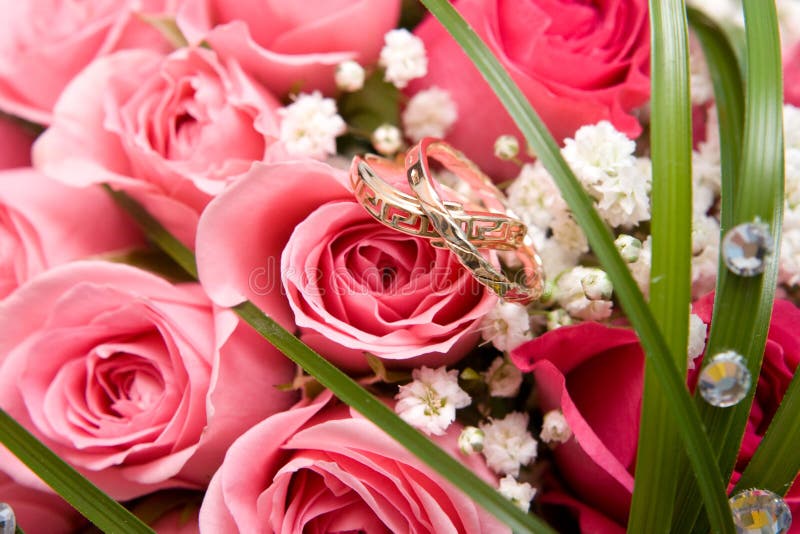 Gold Rings and Rose Bouquet Stock Photo Image of ring, dating 3758254
