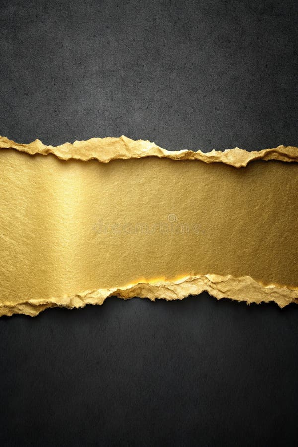 Gold Ripped Paper on Black Background for Design or Presentation stock illustration
