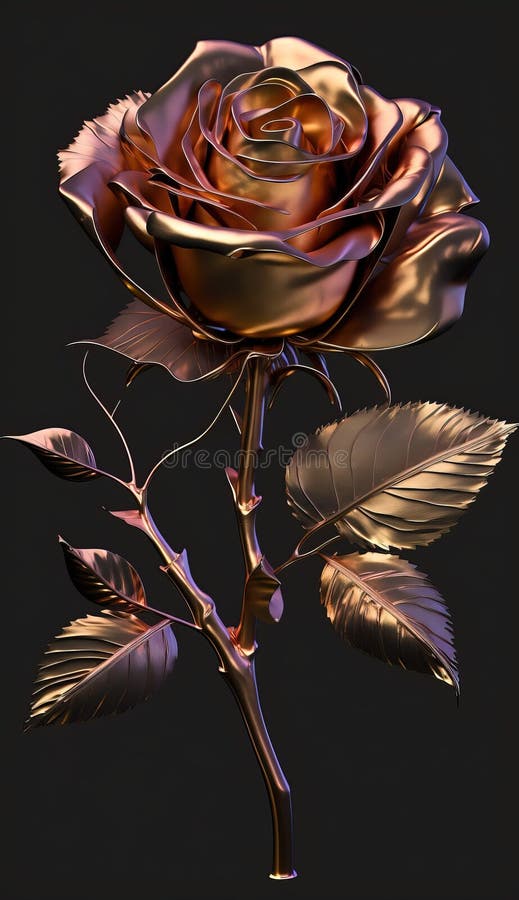 Gold Rose Flower, Metallic Rose, Generative Ai Stock Illustration