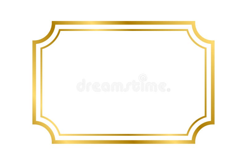 Gold shiny glowing vintage rectangle frame with shadows isolated on white background. Gold realistic rectangle border for