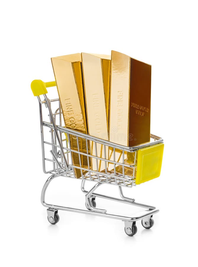 Gold in shopping cart stock photo. Image of fine, gold 140396356