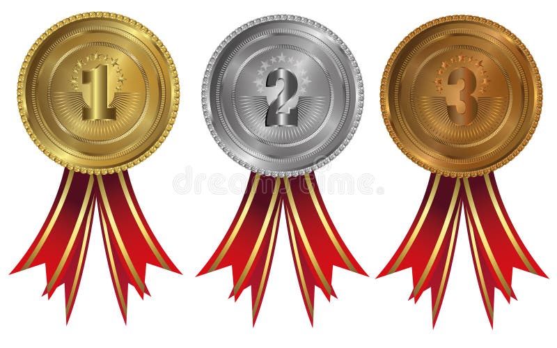 Gold, Silber Und Bronze Medaillen 1 2 3 Vektor Abbildung
