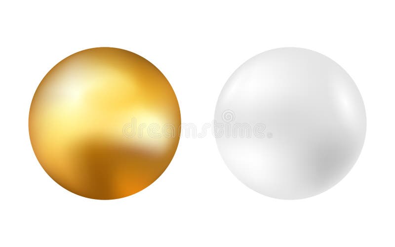 Gold and silver ball. Golden and white spheres on light background. Metal ball or pearl. Realistic 3d circle with shine