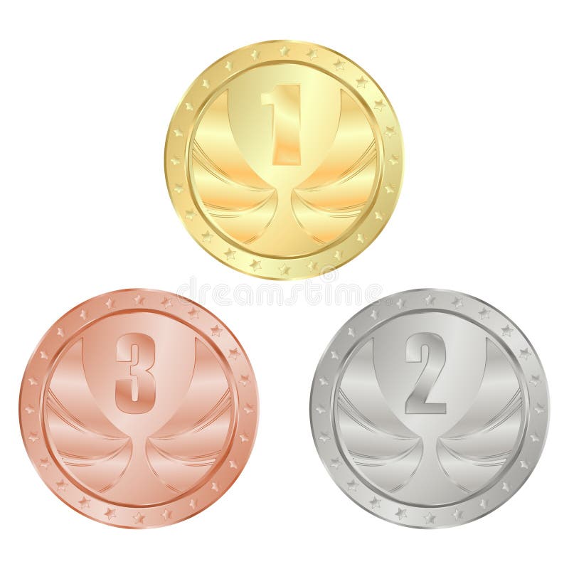 Gold, silver, bronze medal vector with 1, 2, and 3 place