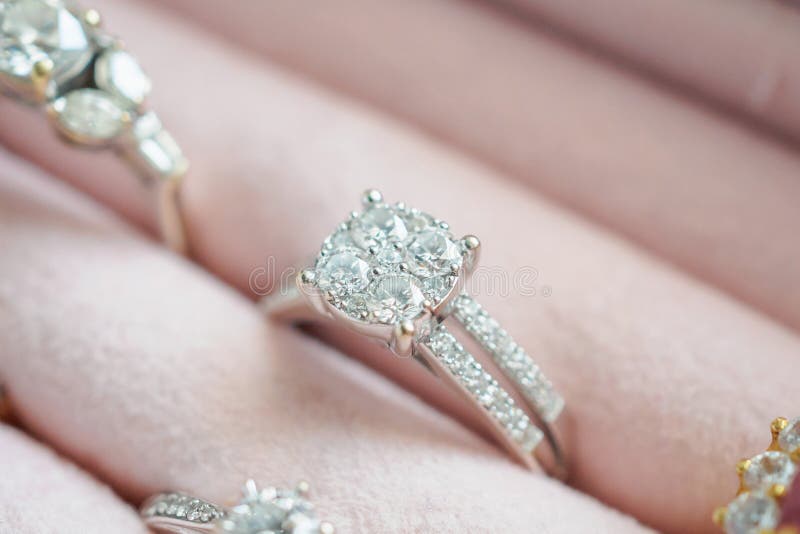 Gold and Silver Diamond Ring in Jewelry Box Stock Image Image of