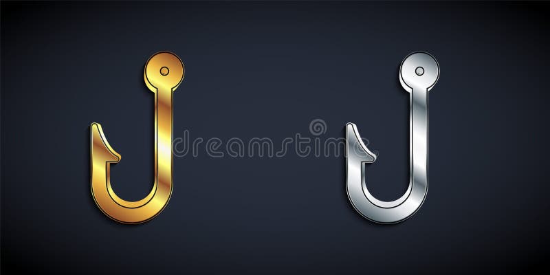 Gold and Silver Fishing Hook Icon Isolated on Black Background. Fishing  Tackle. Long Shadow Style Stock Vector - Illustration of metal, trap:  274642321