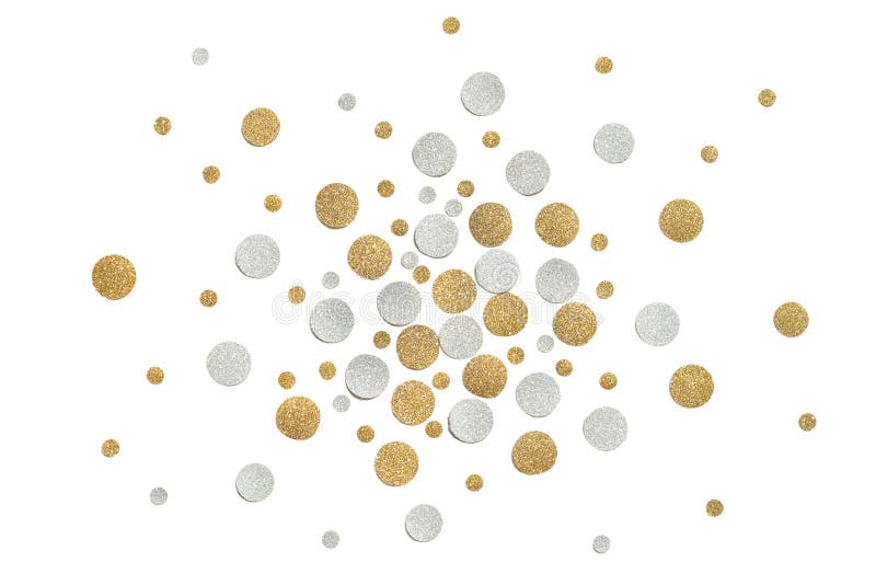 Gold and Silver Glitter Circle Paper Cut on White Background Stock