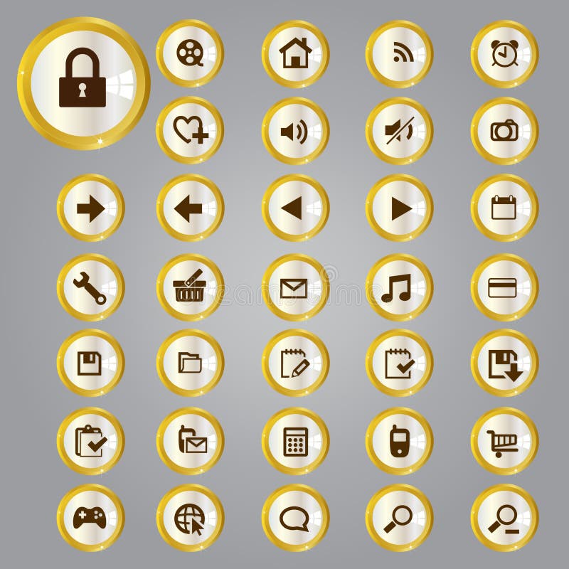 Set of silver icons stock vector. Illustration of button - 43295567