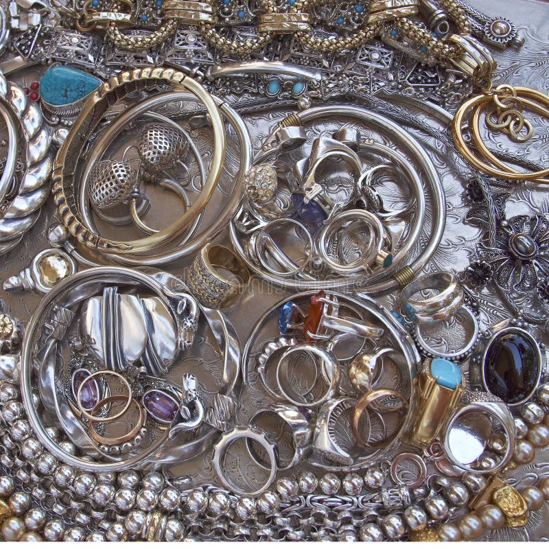 Gold And Silver Jewels Closeup Stock Photo Image of diamond, necklace