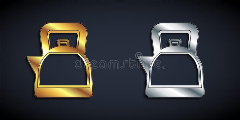 Gold and silver Kettle with handle icon isolated on black background. Teapot icon. Long shadow style. Vector vector illustration