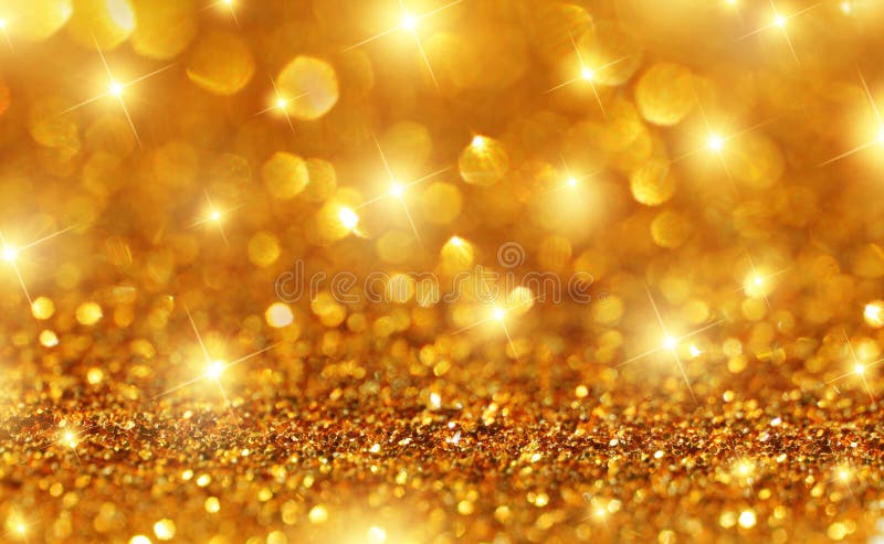 Šumivé gold glitter, hviezdy a bokeh pozadia 