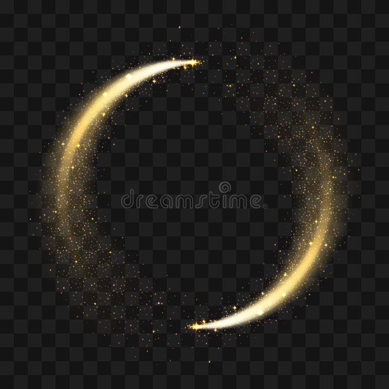 Gold sparkling glitter circle. Vector circle golden glittering particles with star light trail and shine glow