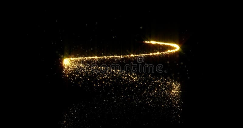 Gold sparkling spiral trail with shimmering glitter particles, Christmas holiday background design. Abstract golden glittery