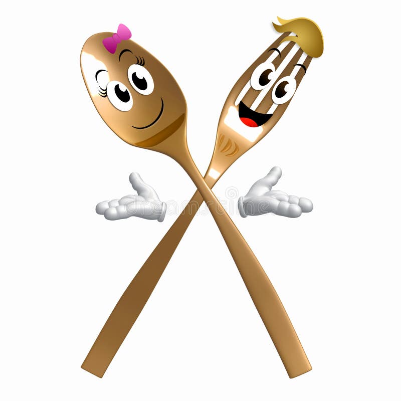 Gold Spoon fork character on welcome pose