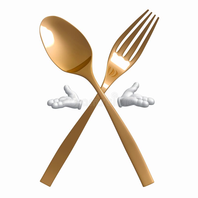 Gold Spoon Fork Character On Pose Stock Images Image 12555924