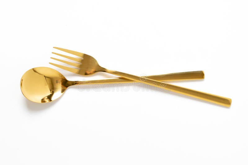 Gold Spoon and Fork Isolate on White Stock Photo Image of eating