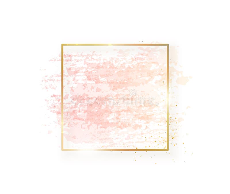 Gold square frame with pastel nude pink texture and shadow isolated on white background. Geometric rectangular shape stock illustration