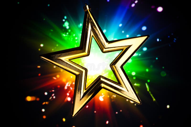 Gold star against multicolor shiny background