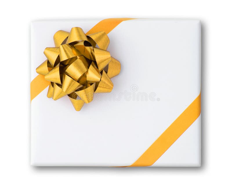 Gold star and Cross line ribbon on White paper box