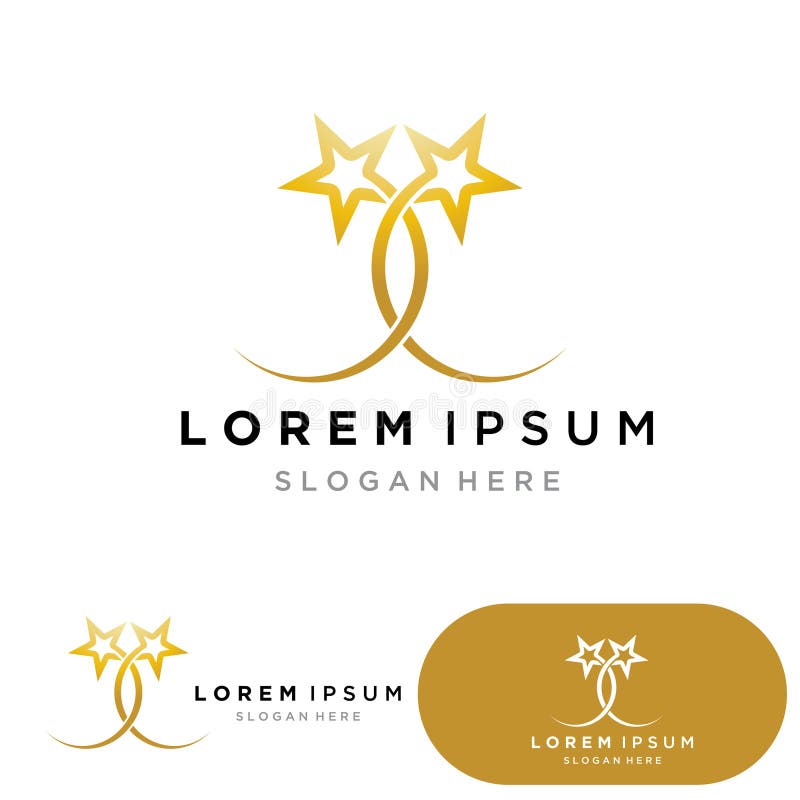 Gold Star Logo Vector with Black Background Stock Vector Illustration