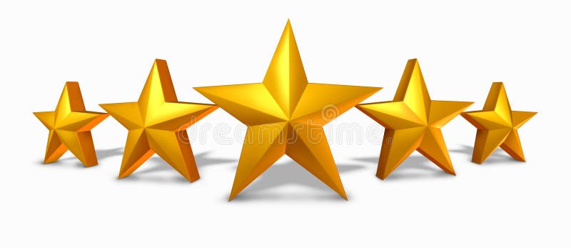 Gold Star Rating with Five Golden Stars Stock Illustration - Illustration of metal, three: 22077831