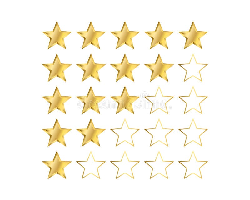 Set Of Star Ratings. Customer Review With Golden Star Icon. 5 Stars And