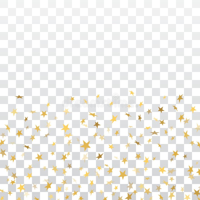 Gold stars falling confetti isolated on white transparent background. Golden abstract pattern Christmas card, New Year