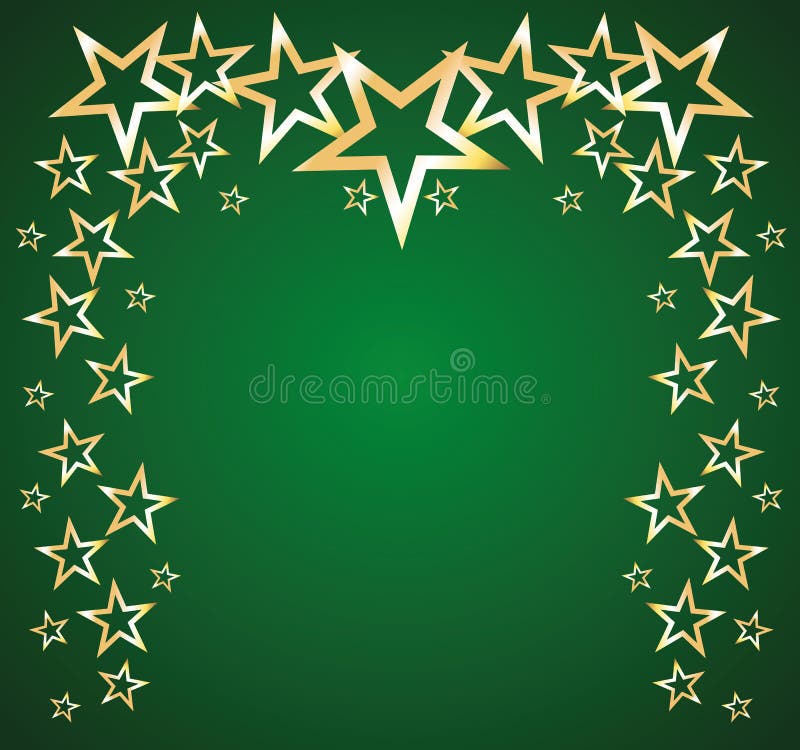 Gold stars on a green background. Background, vector illustration, frame, card. Compliments people vectors