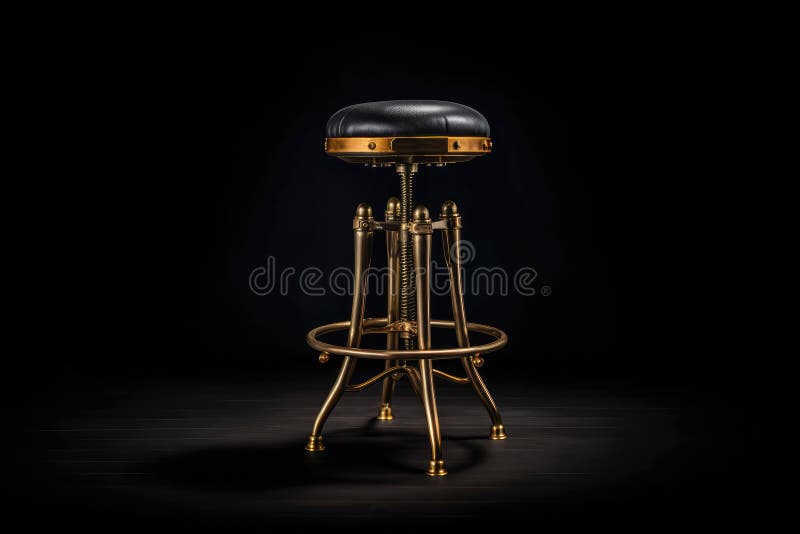 Gold Steampunk Bar Stool on Black Smoky Background. Generative AI Stock