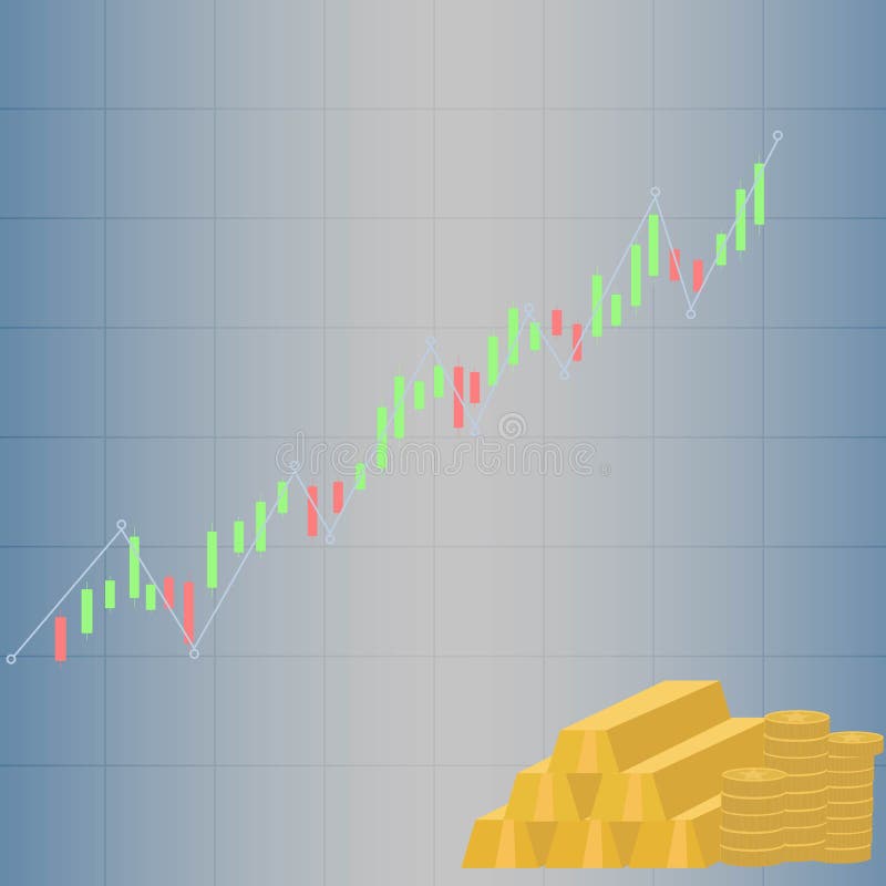 Gold Index Growth Chart, Rising Cost Of Precious Metals, Stock Market Color Icon Stock Vector