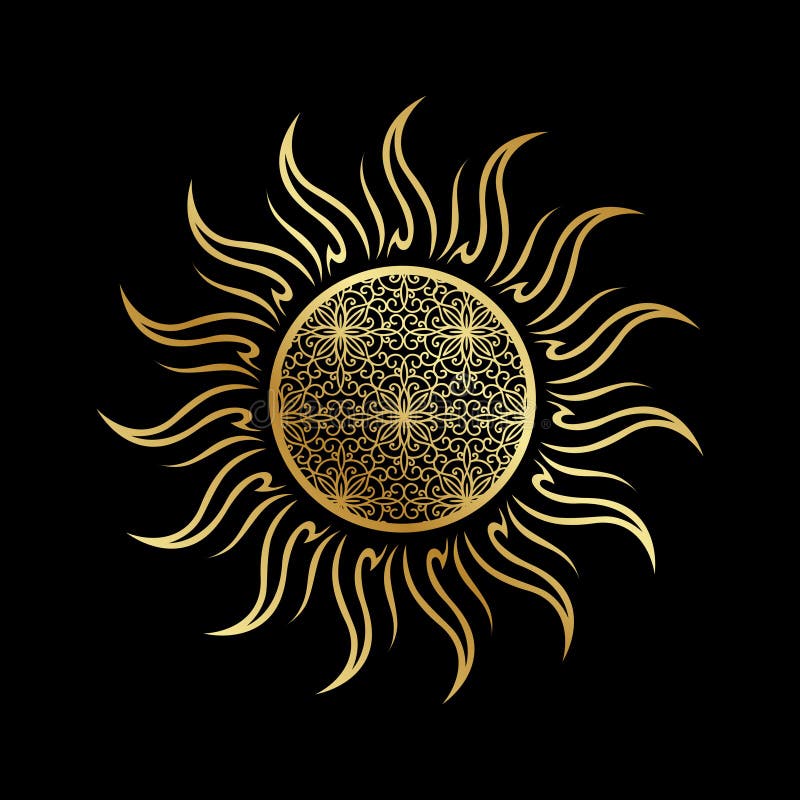 Gold Sun, vector stock illustration. Illustration of arabic - 195897407