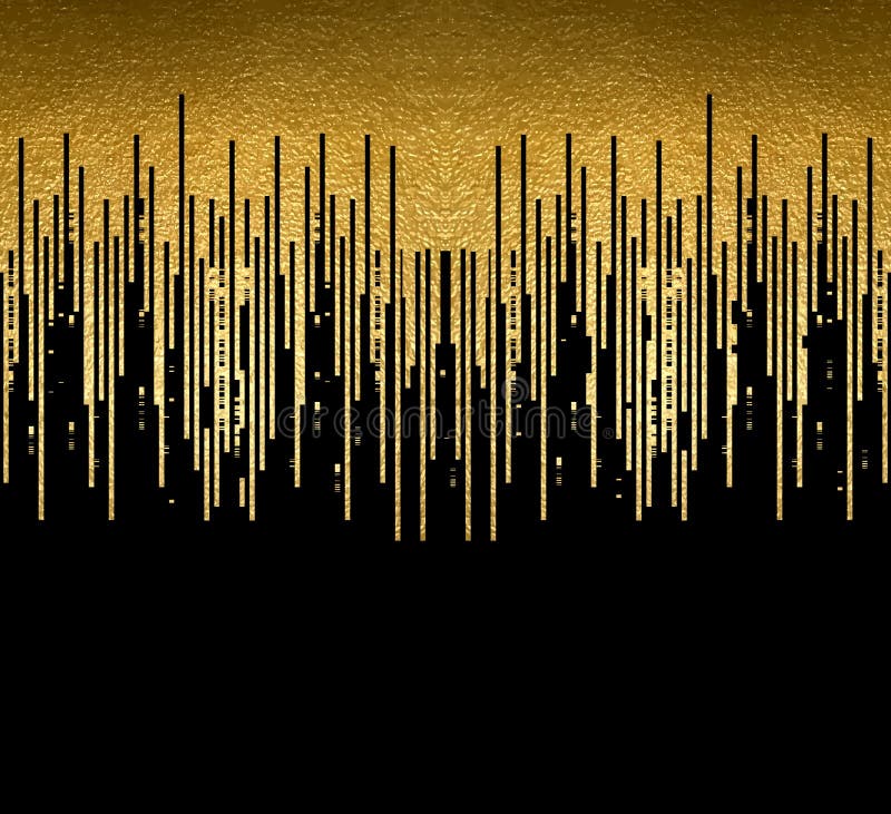 Gold texture lines decoration on the black background. Horizontal seamless pattern. stock illustration